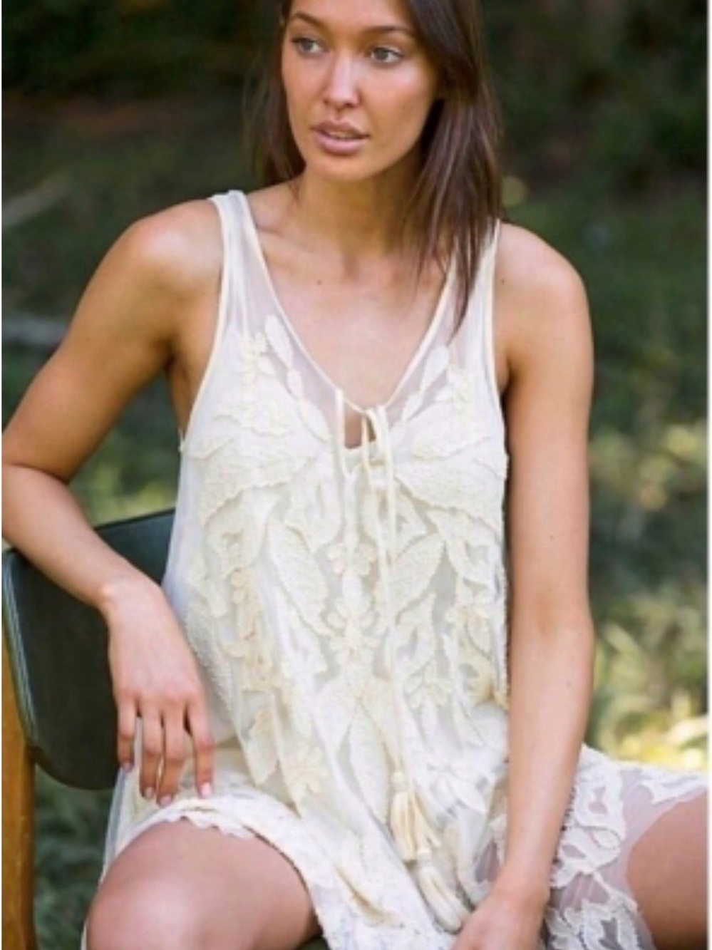 Free People La Palma Trapeze  Cream Lace Mini Dress